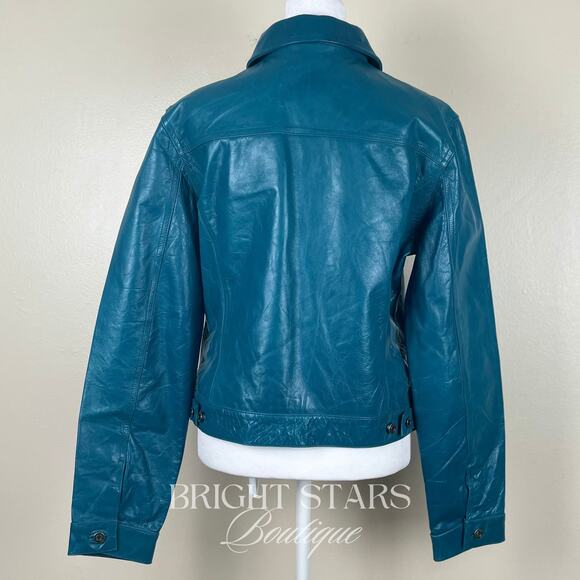 Rare Blue Teal Leather Jacket ASO Dawn Summers Buffy The Vampire Slayer Y2K - Picture 6 of 13